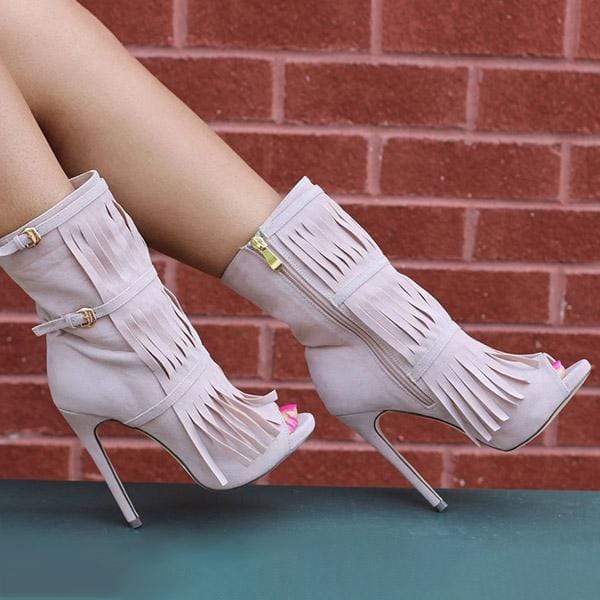 Womens Tassel Zipper Fashion High Heels